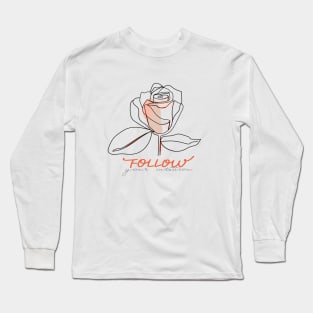 Abstract one line rose flower with pastel shapes and lettering. Fashion typography slogan design " Follow your intuition ". Continuous line print. Long Sleeve T-Shirt